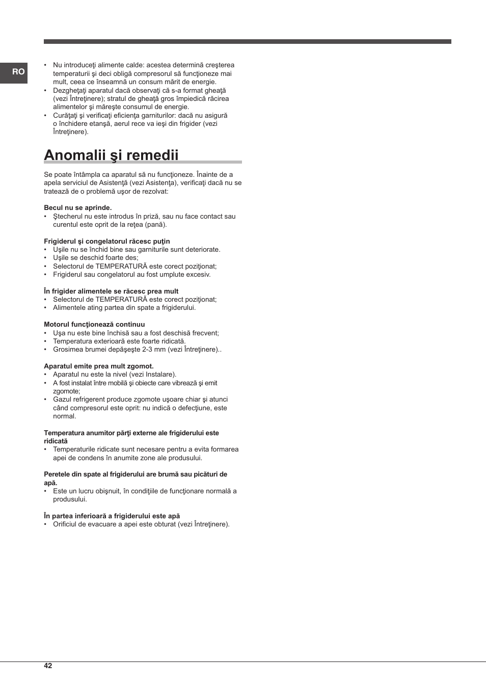 Anomalii şi remedii | Indesit TIAA 10 X User Manual | Page 42 / 60