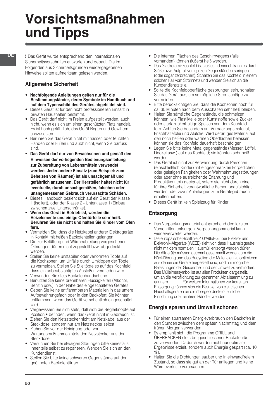 Vorsichtsmaßnahmen und tipps | Indesit KN3C76A(X)-EU-S User Manual | Page 50 / 64