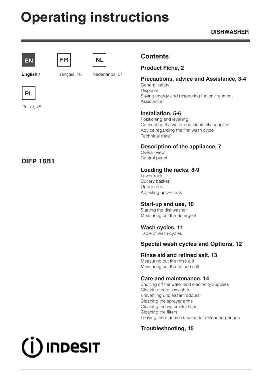 Indesit DIFP-18B1-A-EU User Manual | 60 pages