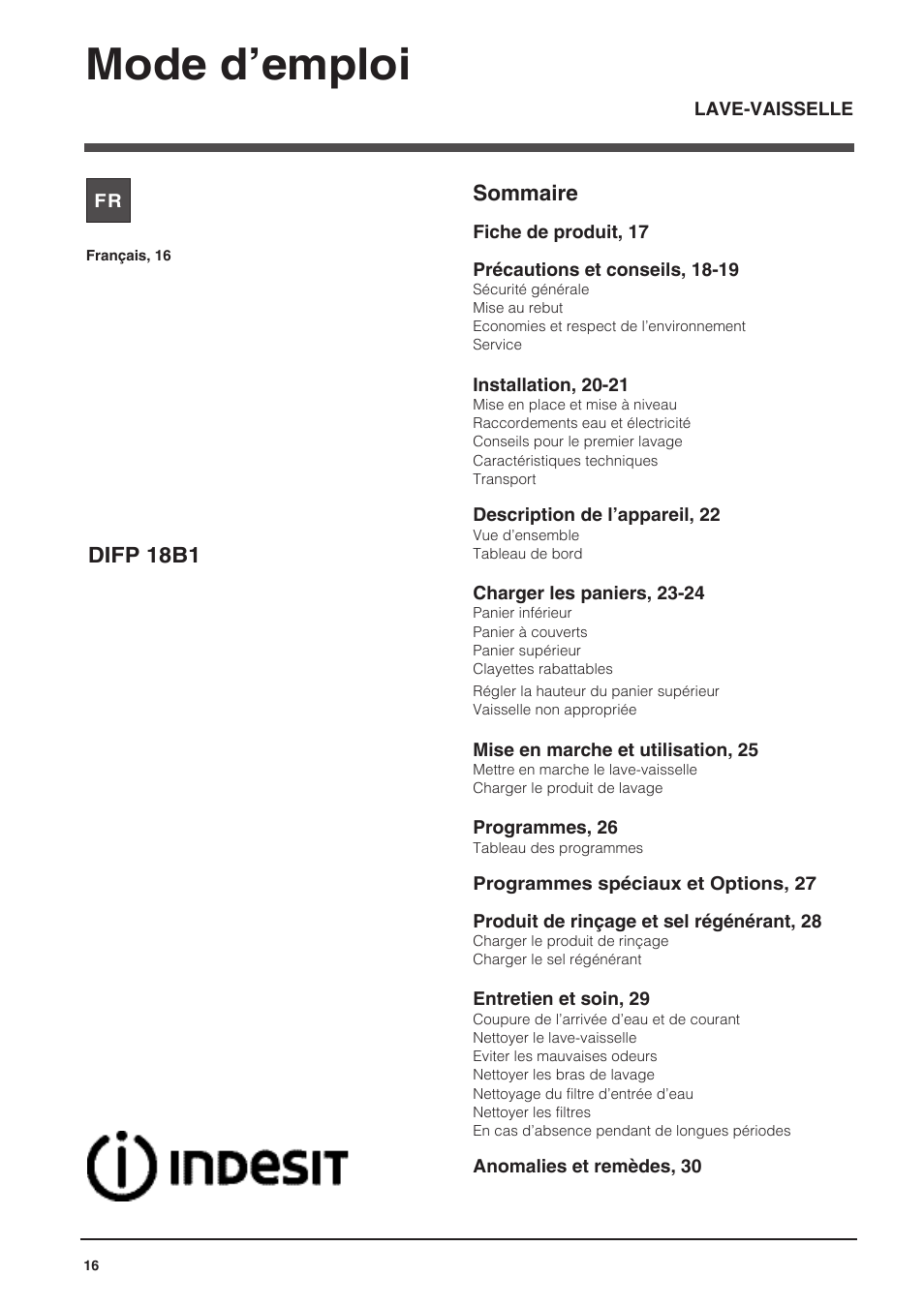 115475_fr, Mode d’emploi | Indesit DIFP-18B1-A-EU User Manual | Page 16 / 60