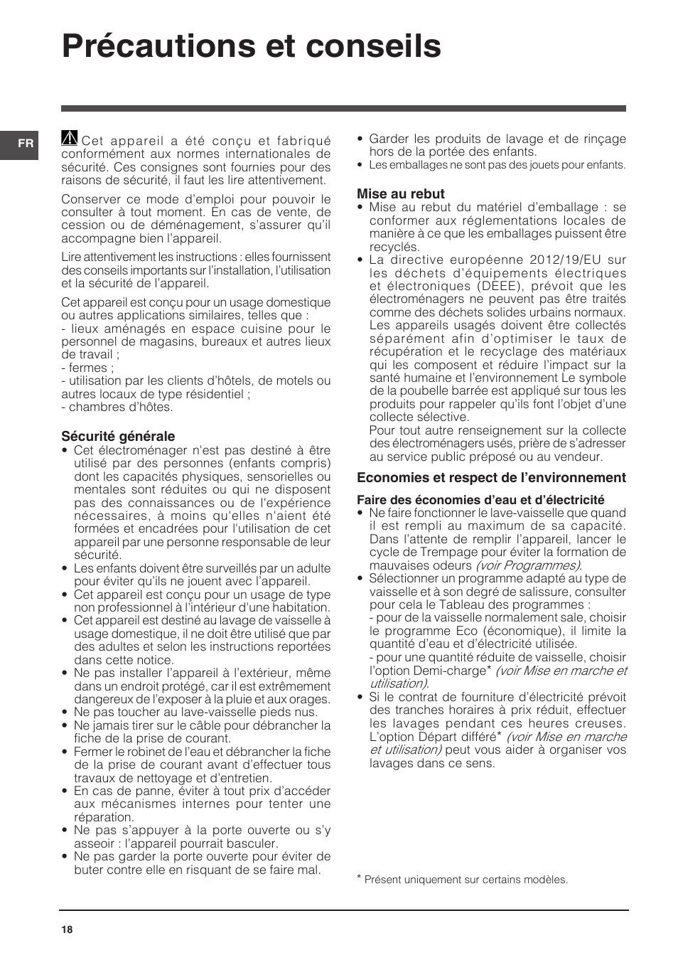 Précautions et conseils | Indesit DIFP-18B1-A-EU User Manual | Page 18 / 60