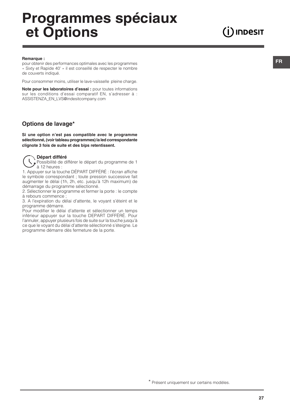 Programmes spéciaux et options | Indesit DIFP-18B1-A-EU User Manual | Page 27 / 60