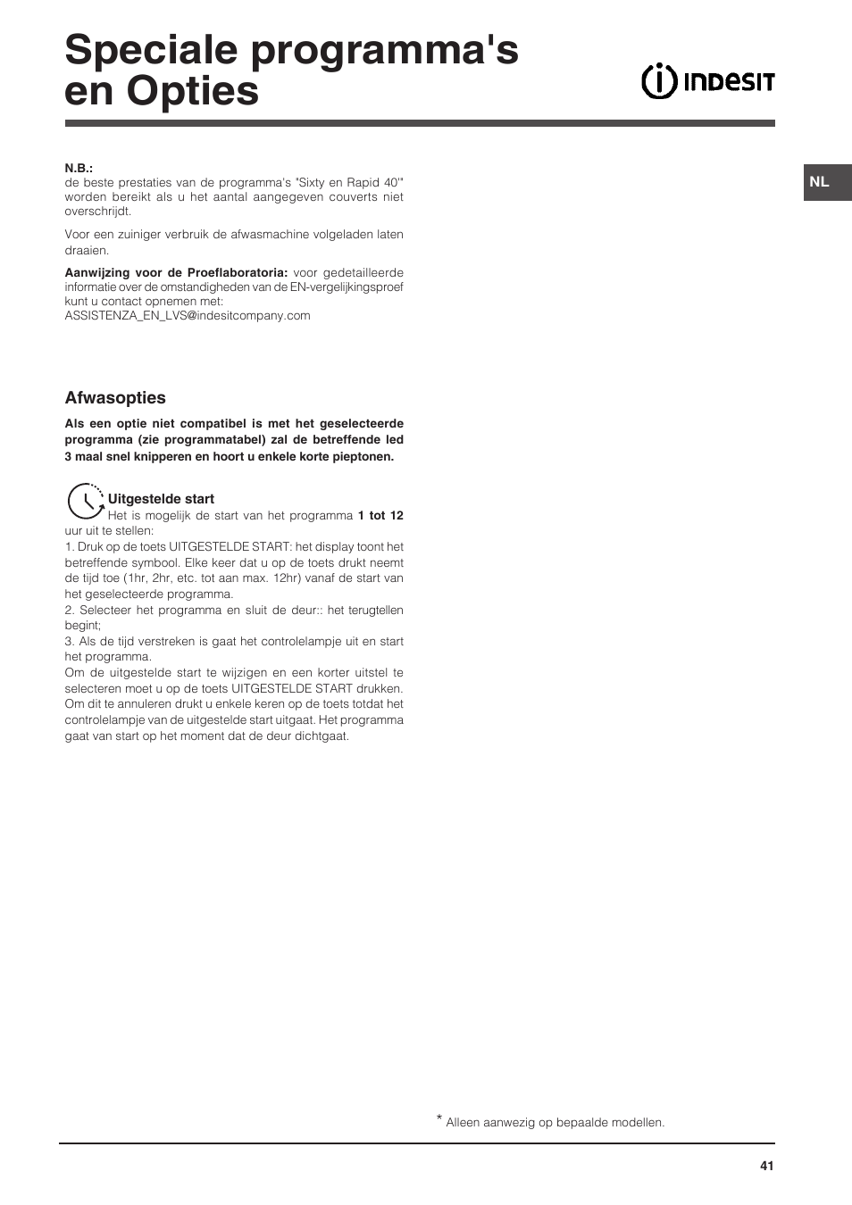 Speciale programma's en opties | Indesit DIFP-18B1-A-EU User Manual | Page 41 / 60