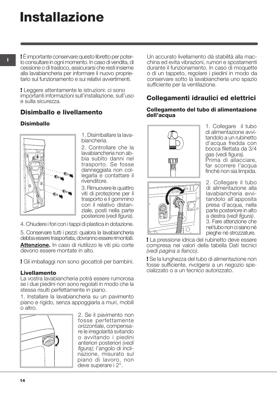 Installazione | Indesit IWTE-71280-ECO-(EU) User Manual | Page 14 / 60