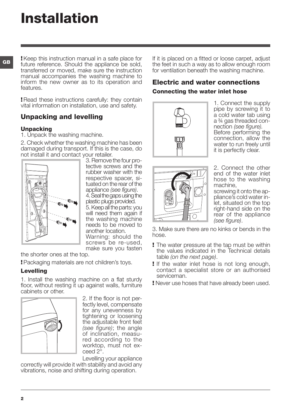Installation | Indesit IWTE-71280-ECO-(EU) User Manual | Page 2 / 60