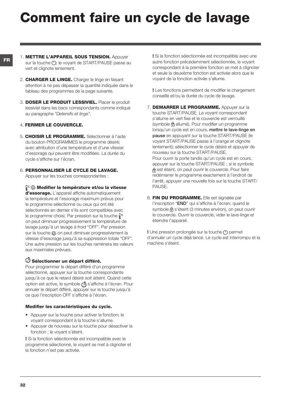 Comment faire un cycle de lavage | Indesit IWTE-71280-ECO-(EU) User Manual | Page 32 / 60