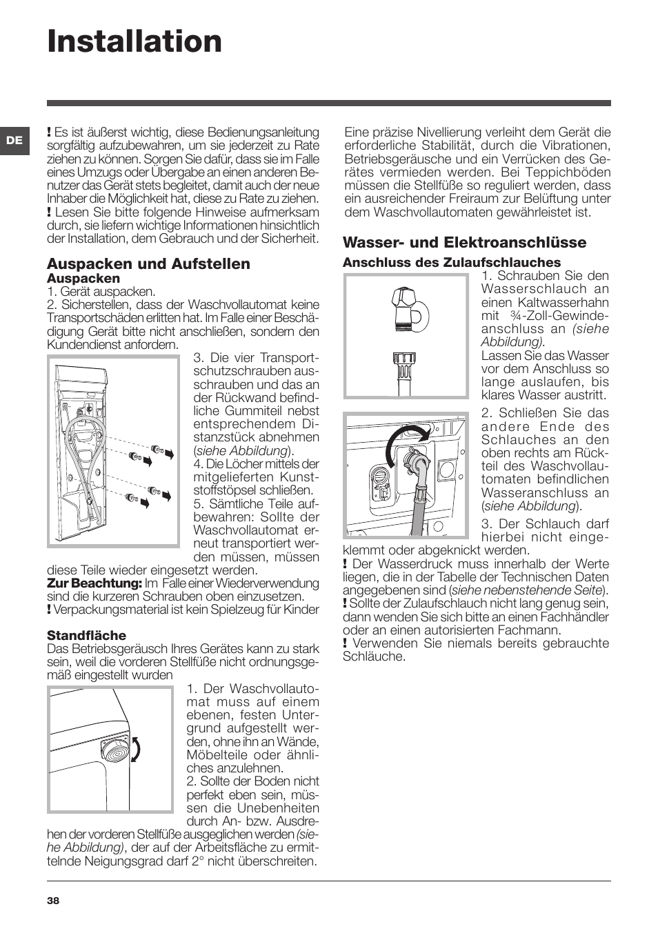 Installation | Indesit IWTE-71280-ECO-(EU) User Manual | Page 38 / 60