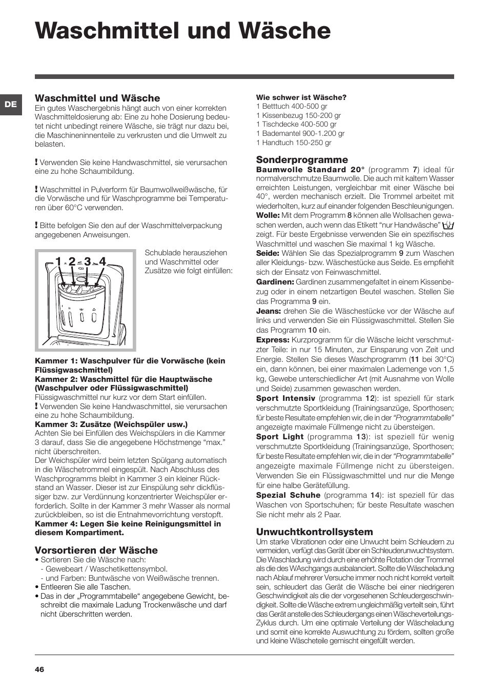 Waschmittel und wäsche | Indesit IWTE-71280-ECO-(EU) User Manual | Page 46 / 60