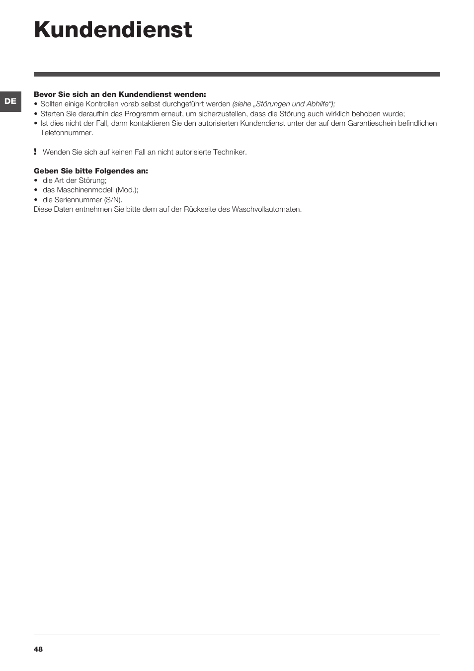 Kundendienst | Indesit IWTE-71280-ECO-(EU) User Manual | Page 48 / 60