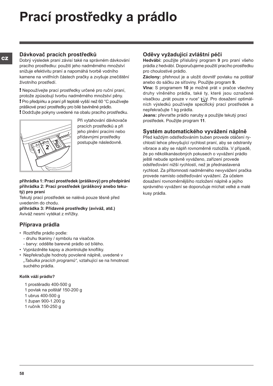 Prací prostředky a prádlo | Indesit IWUD-41251-C-ECO-EU User Manual | Page 58 / 72