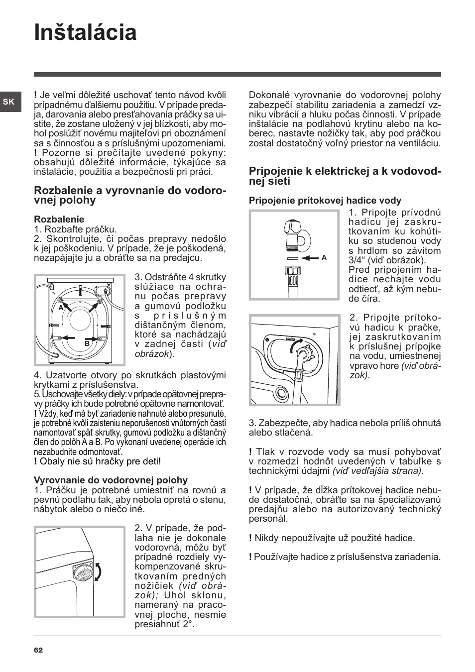 Inštalácia | Indesit IWUD-41251-C-ECO-EU User Manual | Page 62 / 72