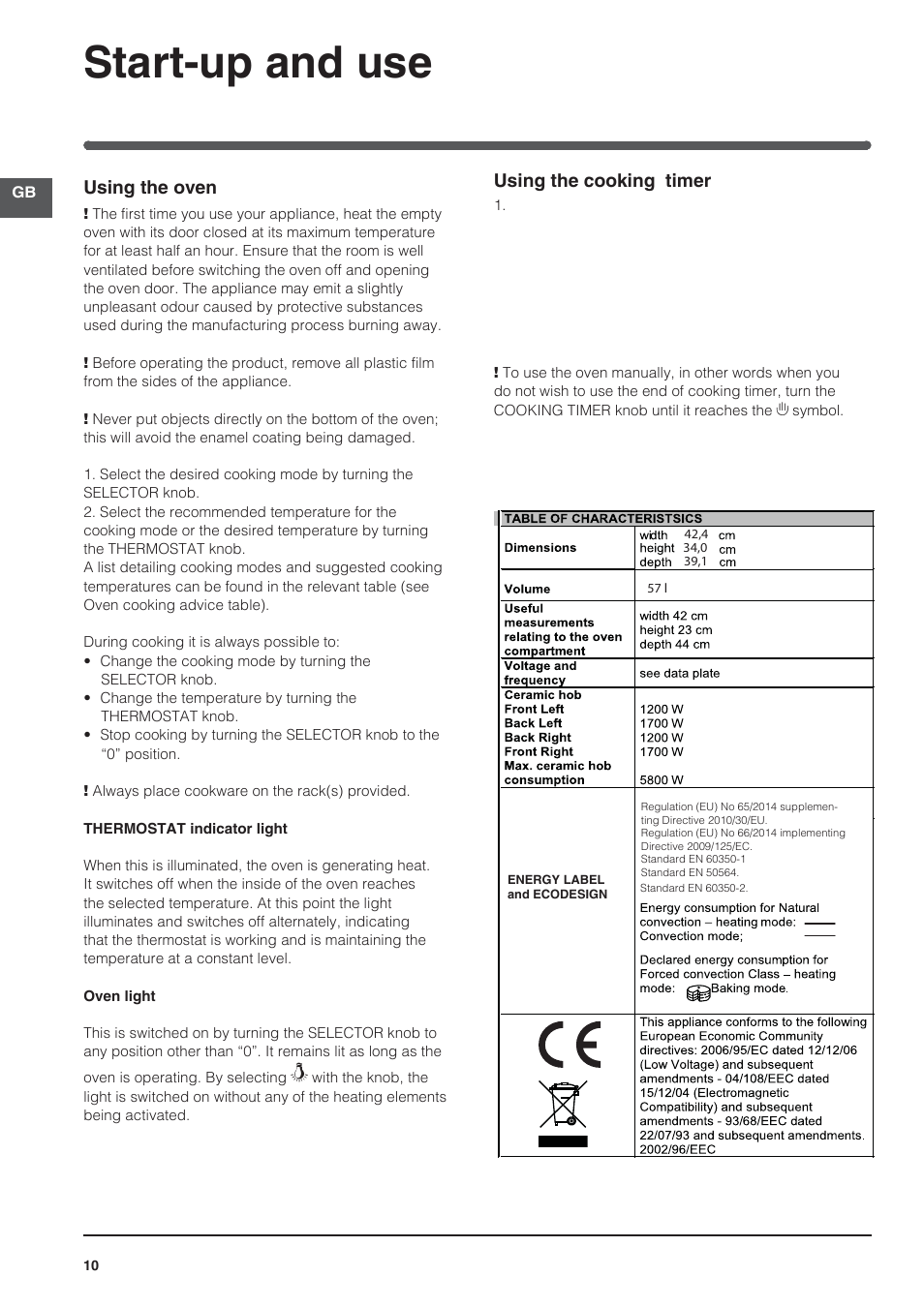 Start-up and use | Indesit I5V62A(W)-EU User Manual | Page 10 / 60