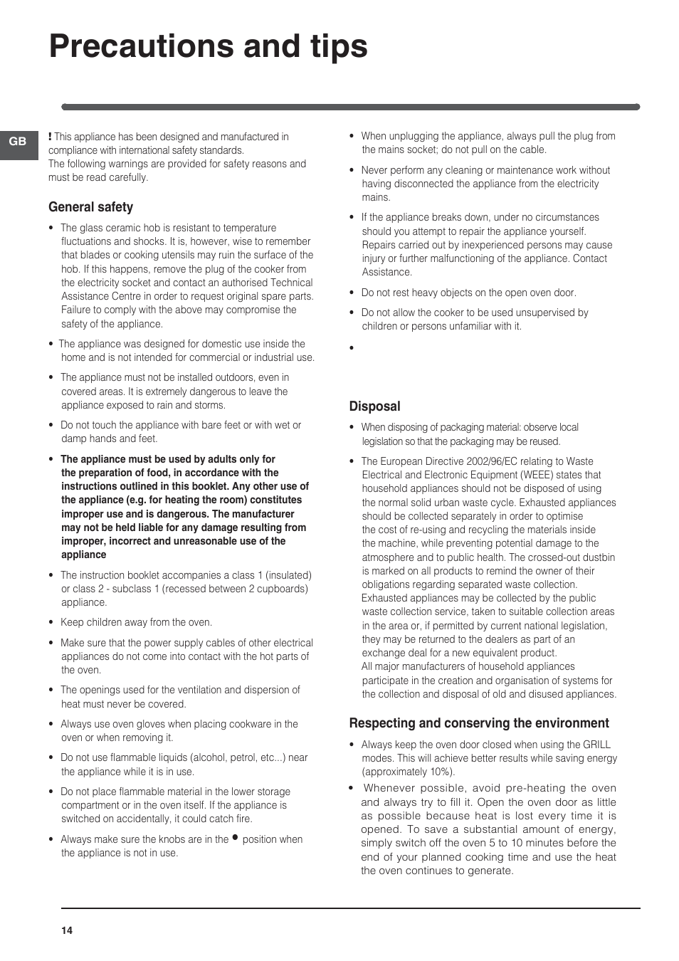 Precautions and tips | Indesit I5V62A(W)-EU User Manual | Page 14 / 60