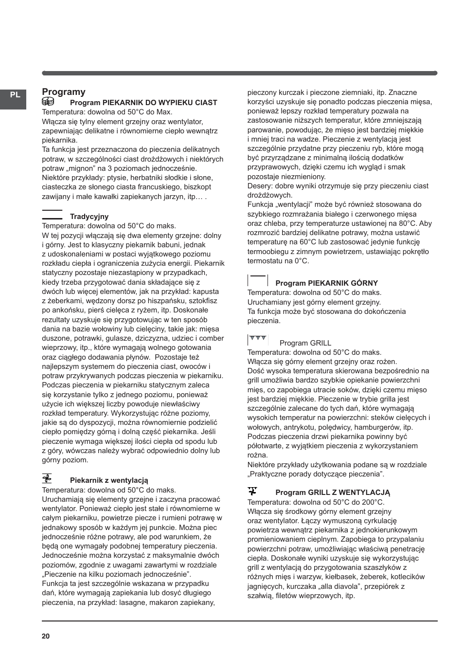 Programy | Indesit I5V62A(W)-EU User Manual | Page 20 / 60