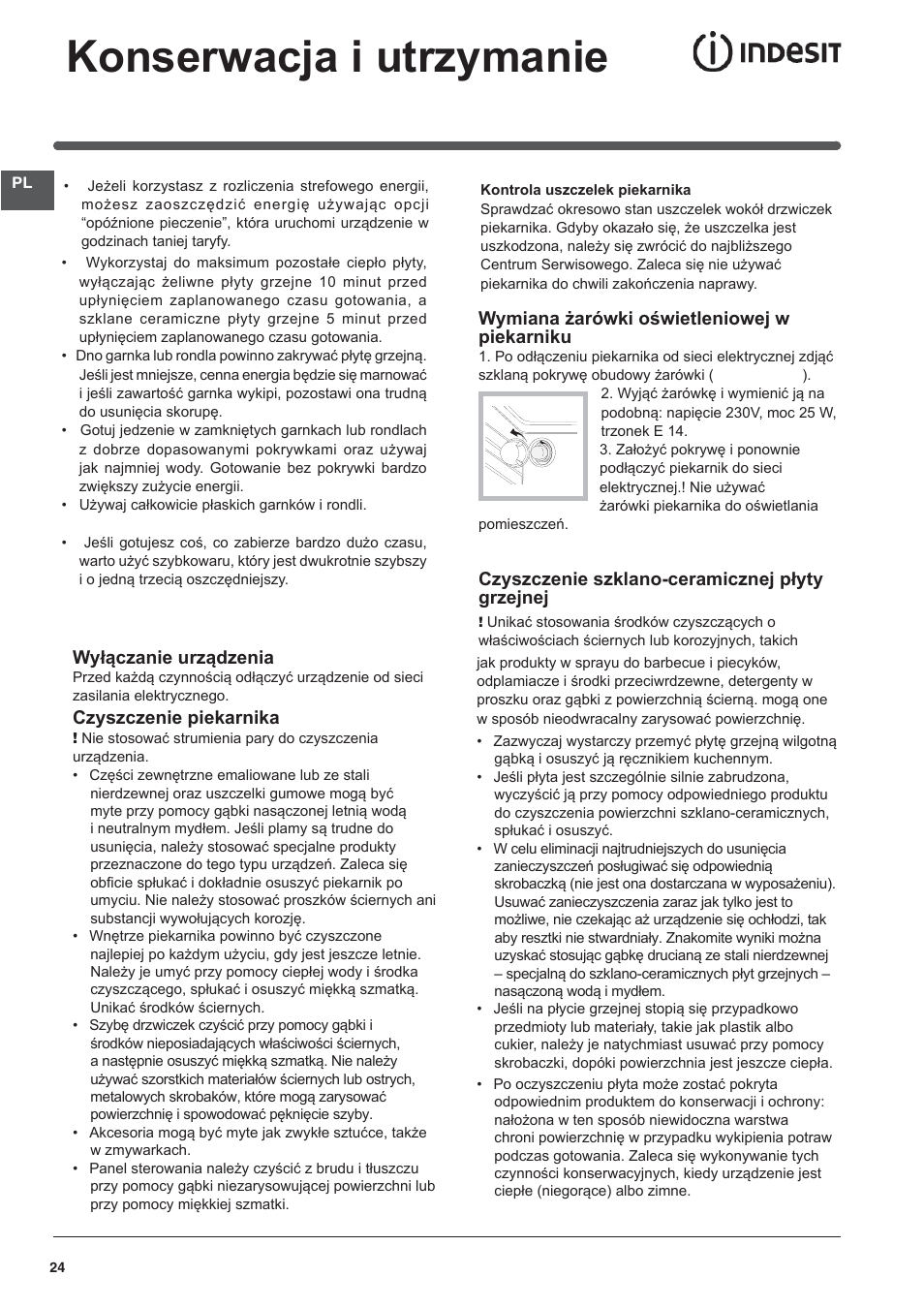 Konserwacja i utrzymanie | Indesit I5V62A(W)-EU User Manual | Page 24 / 60