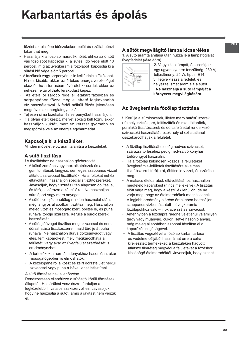 Karbantartás és ápolás | Indesit I5V62A(W)-EU User Manual | Page 33 / 60