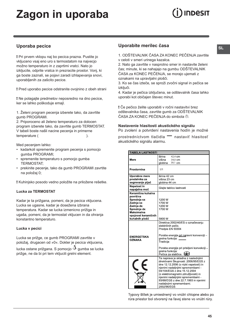 Zagon in uporaba | Indesit I5V62A(W)-EU User Manual | Page 45 / 60