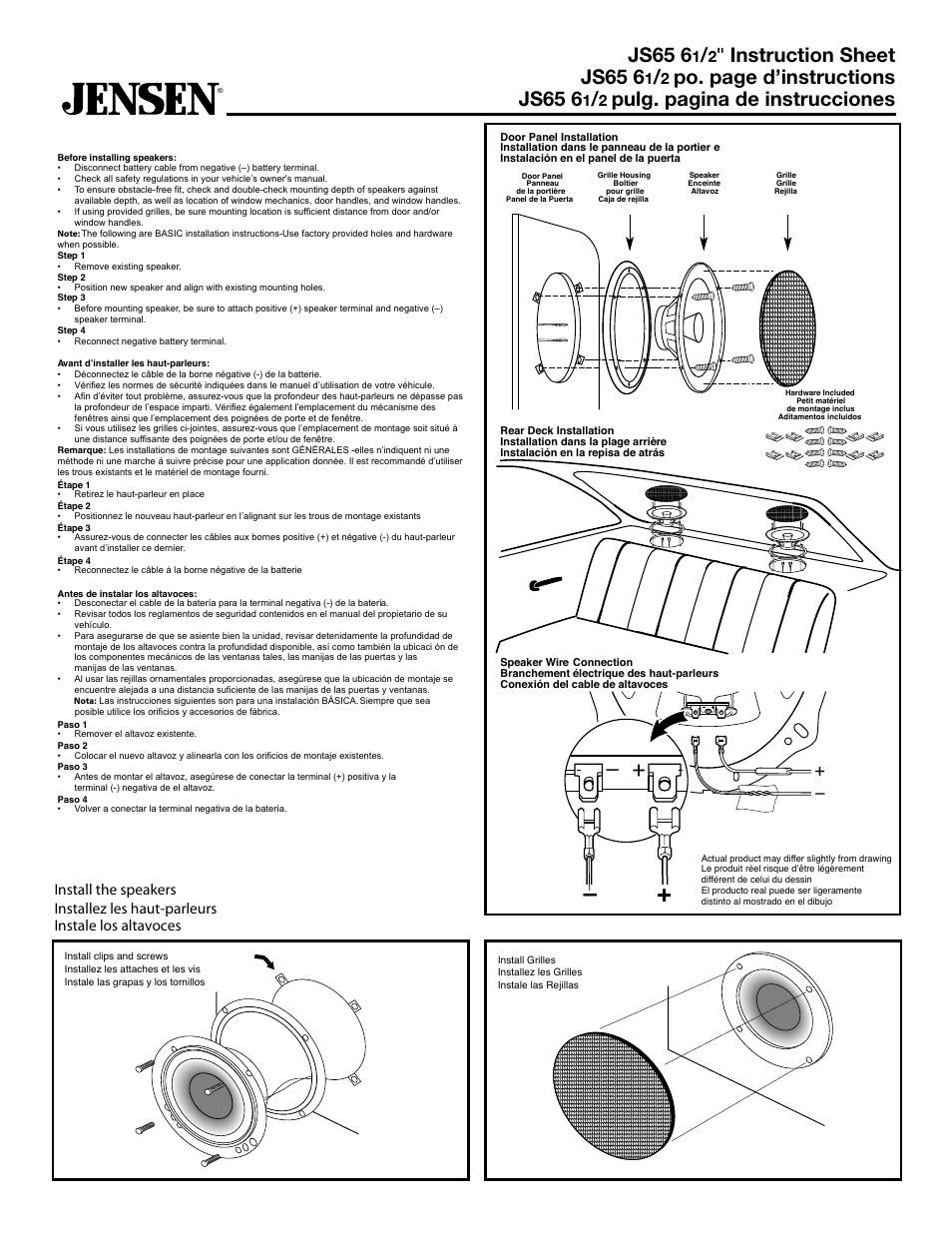 Audiovox Jensen JS65 User Manual | 2 pages