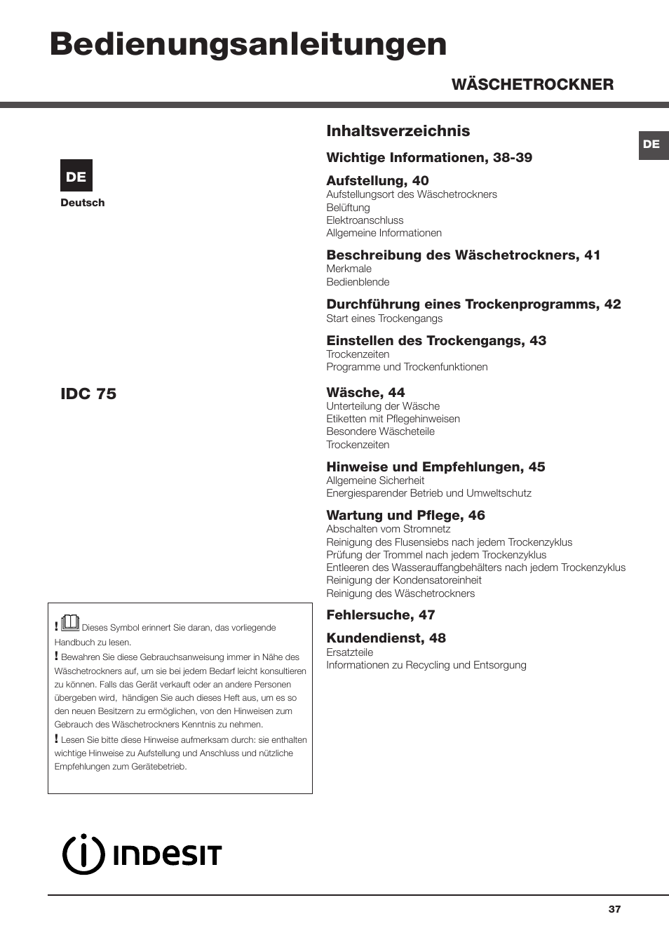 Indesit IDC-75-(EU) User Manual | Page 37 / 84