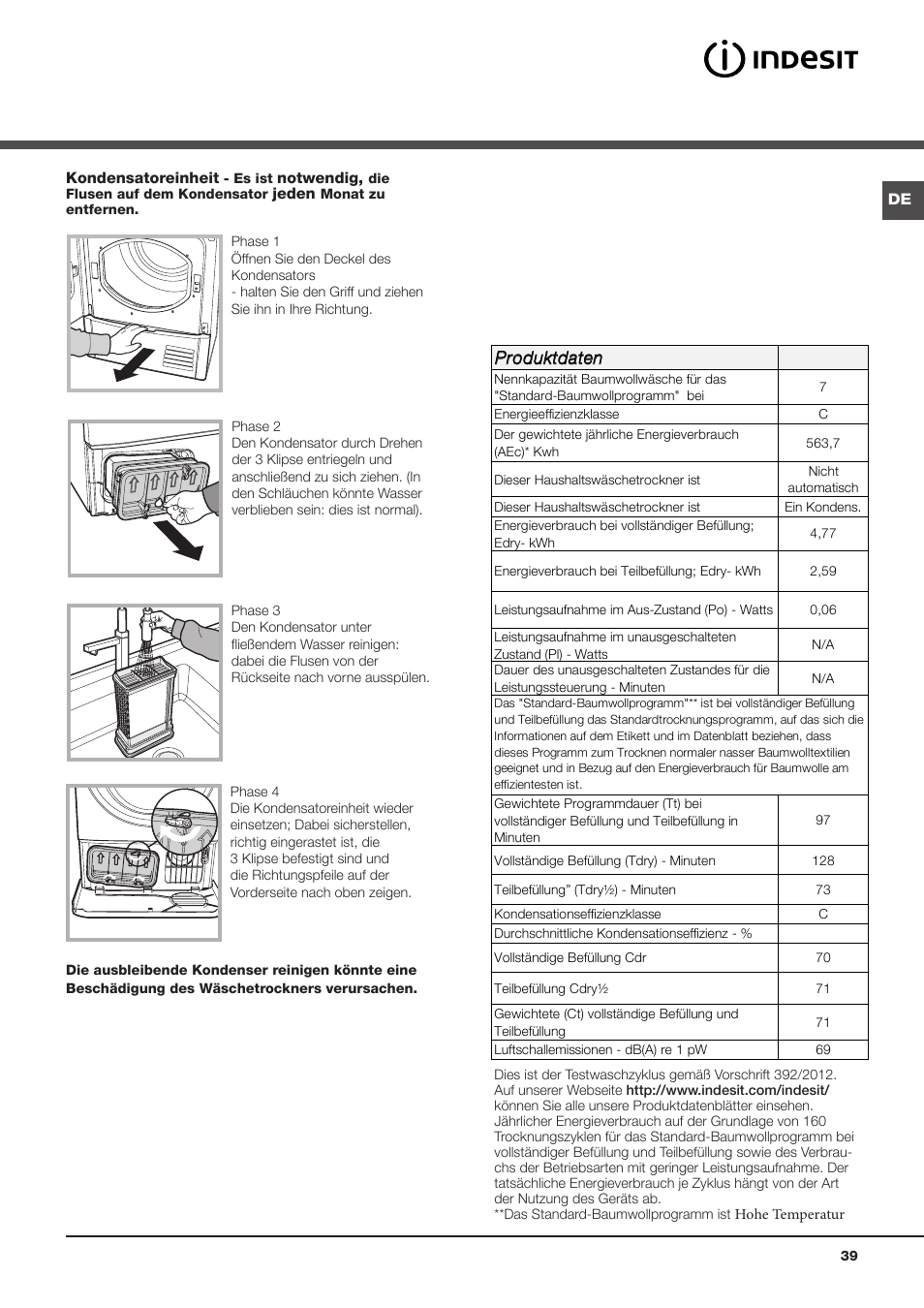 Produktdaten | Indesit IDC-75-(EU) User Manual | Page 39 / 84