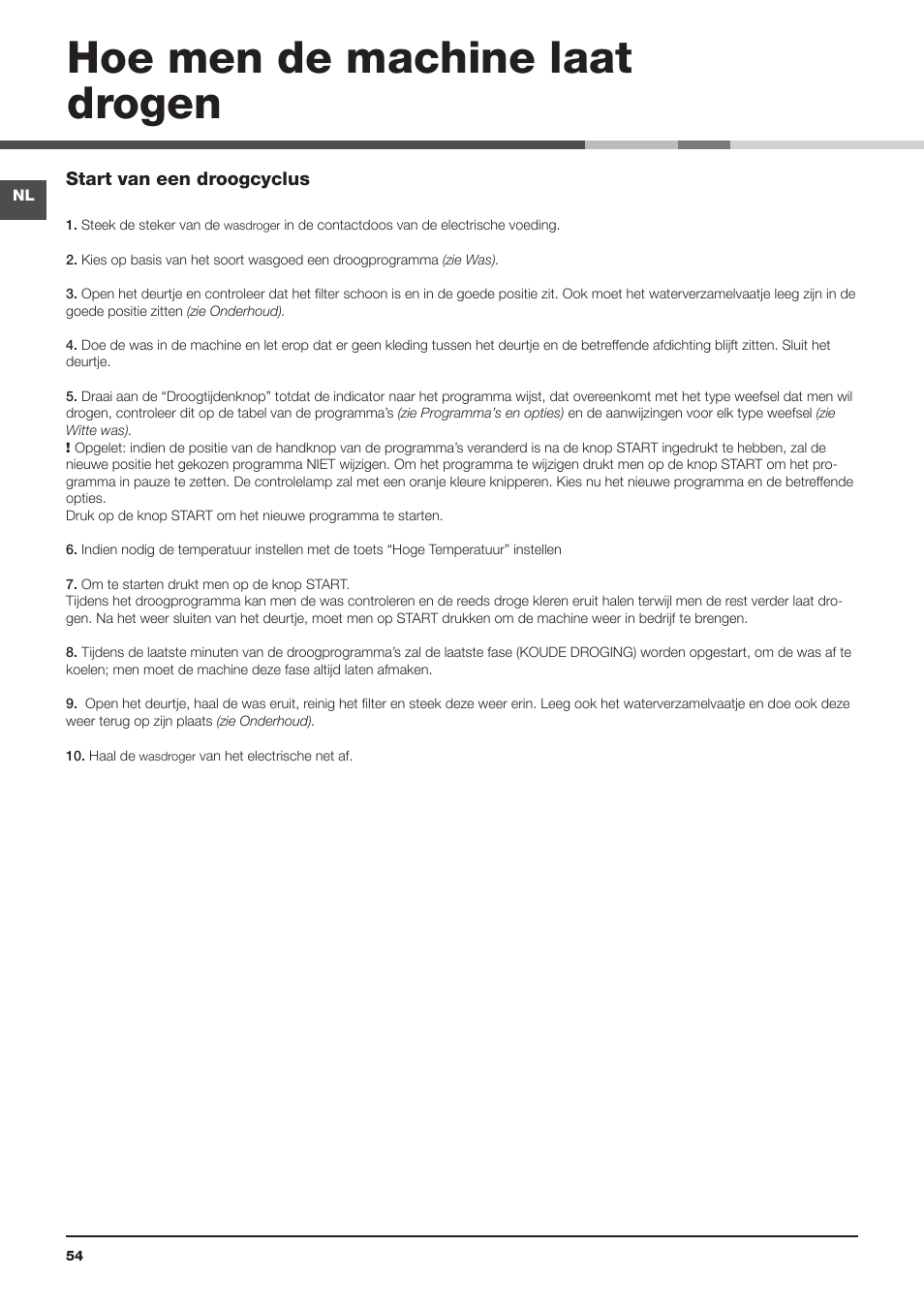 Hoe men de machine laat drogen | Indesit IDC-75-(EU) User Manual | Page 54 / 84