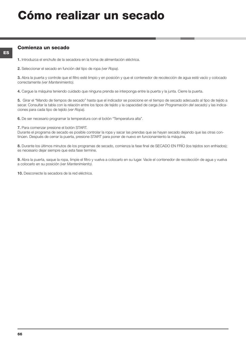 Cómo realizar un secado | Indesit IDC-75-(EU) User Manual | Page 66 / 84