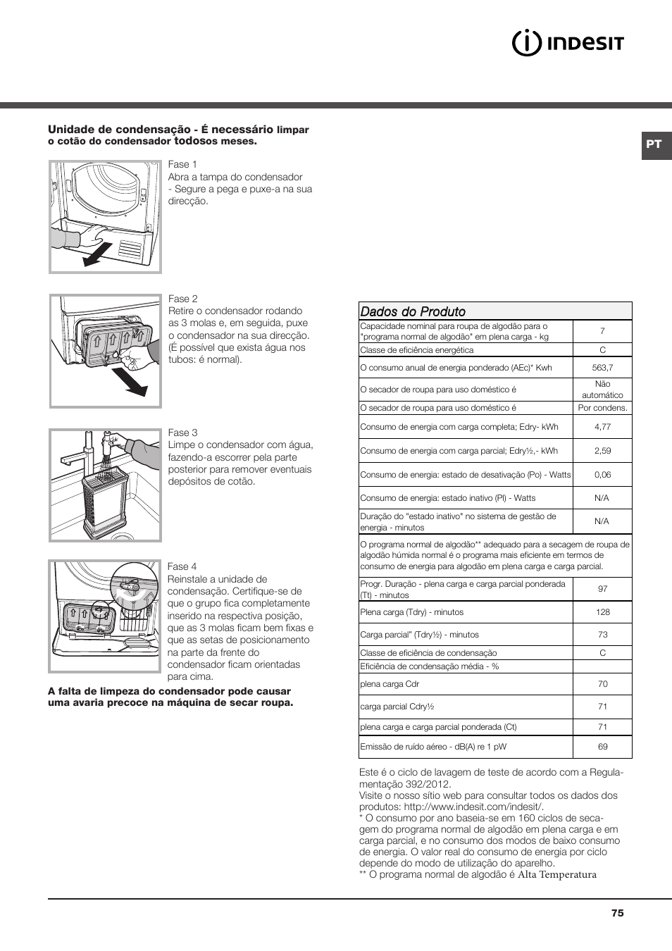 Dados do produto | Indesit IDC-75-(EU) User Manual | Page 75 / 84