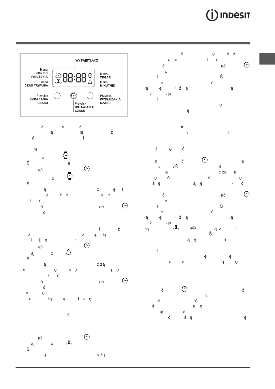 Elektroniczny programator pieczenia, Ustawianie zegara, Ustawianie minutnika | Programowanie pieczenia | Indesit FIMB-51K.A-IX-(PL) User Manual | Page 29 / 84