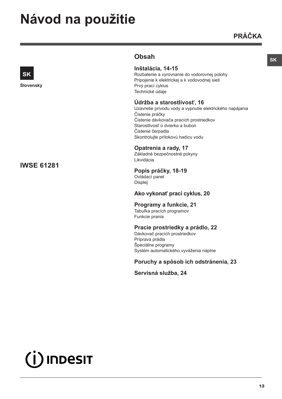 Indesit IWSE-61281-C-ECO-EU User Manual | Page 13 / 84
