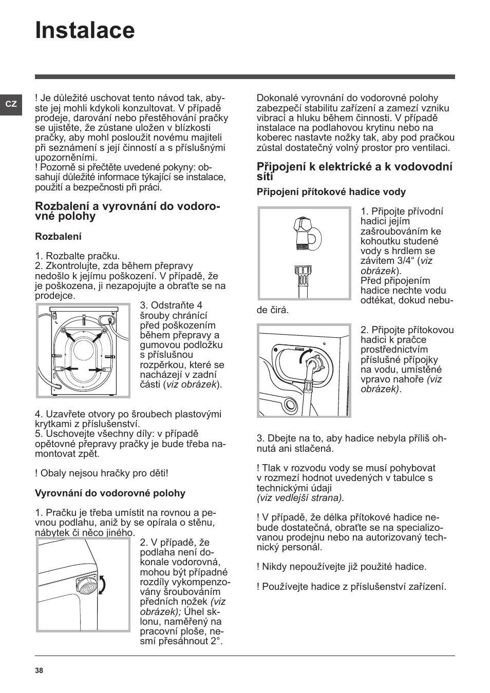 Instalace | Indesit IWSE-61281-C-ECO-EU User Manual | Page 38 / 84