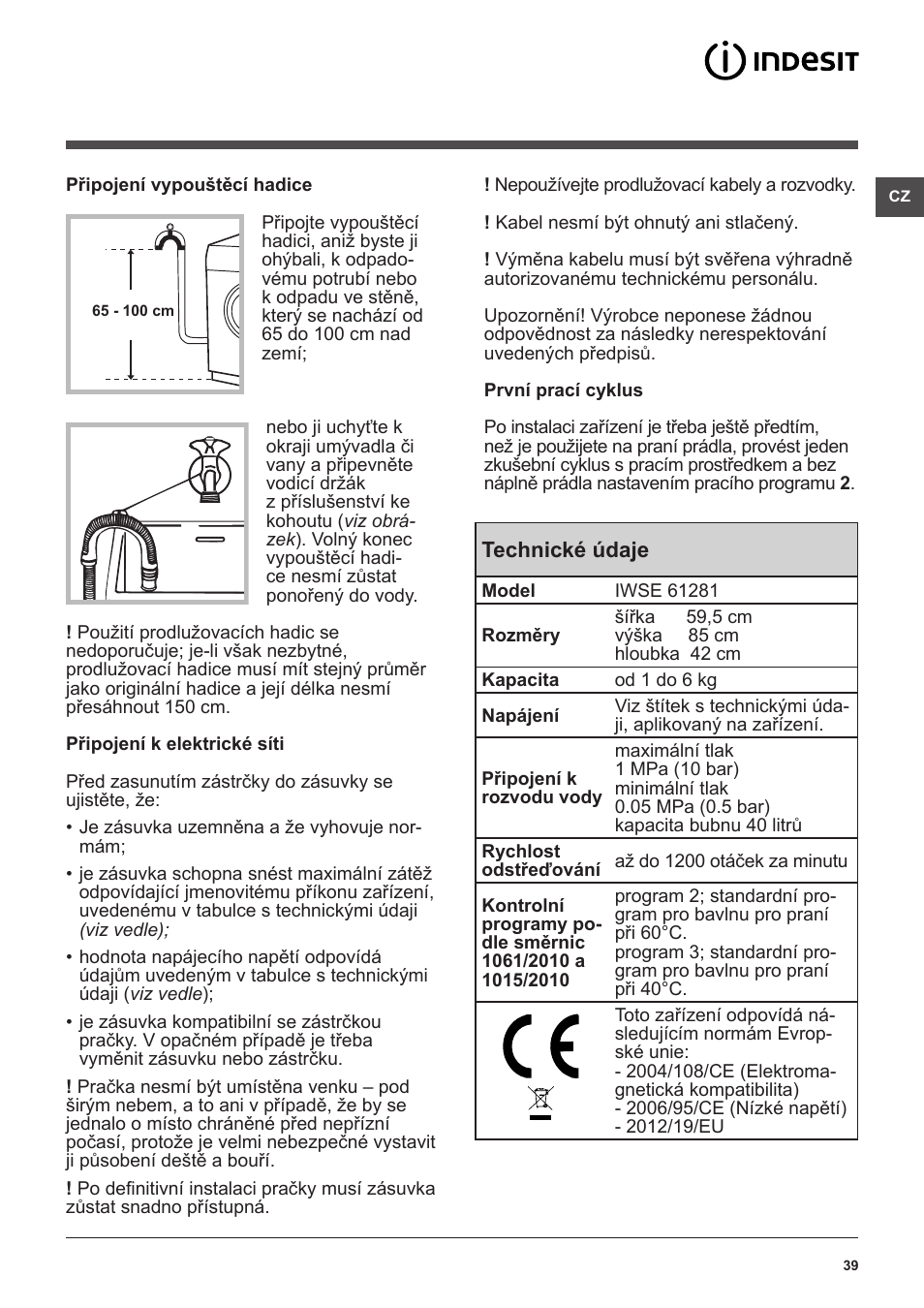 Indesit IWSE-61281-C-ECO-EU User Manual | Page 39 / 84