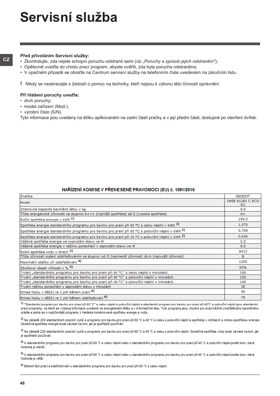 Servisní služba | Indesit IWSE-61281-C-ECO-EU User Manual | Page 48 / 84