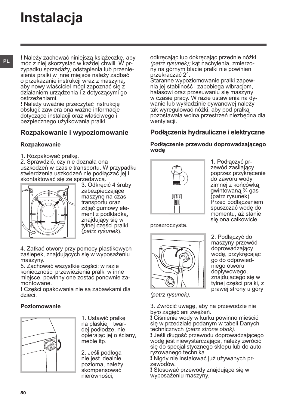 Instalacja | Indesit IWSE-61281-C-ECO-EU User Manual | Page 50 / 84