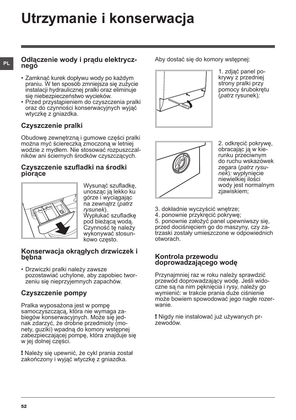 Utrzymanie i konserwacja | Indesit IWSE-61281-C-ECO-EU User Manual | Page 52 / 84