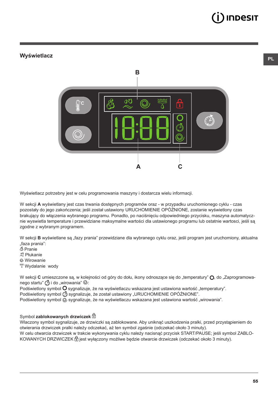 Bc a, Wyświetlacz | Indesit IWSE-61281-C-ECO-EU User Manual | Page 55 / 84