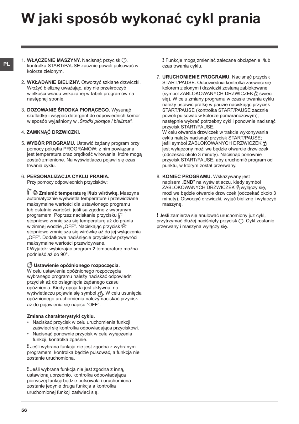 W jaki sposób wykonać cykl prania | Indesit IWSE-61281-C-ECO-EU User Manual | Page 56 / 84