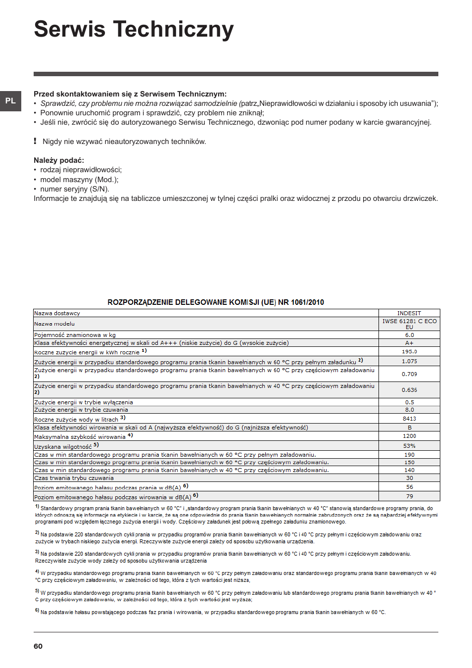 Serwis techniczny | Indesit IWSE-61281-C-ECO-EU User Manual | Page 60 / 84