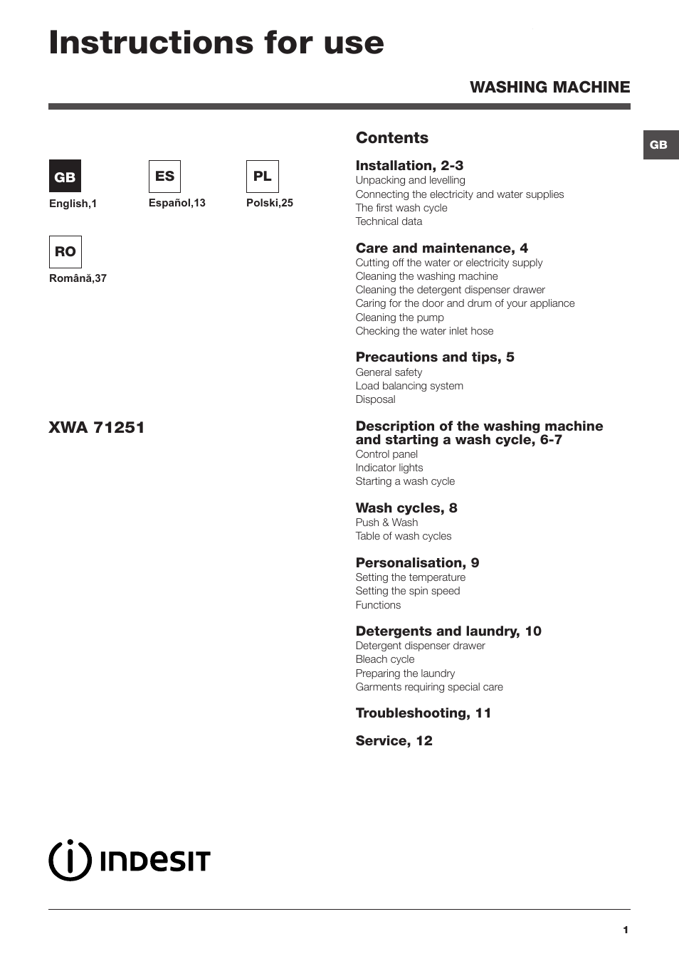 Indesit XWA-71251-WWG-EU User Manual | 48 pages