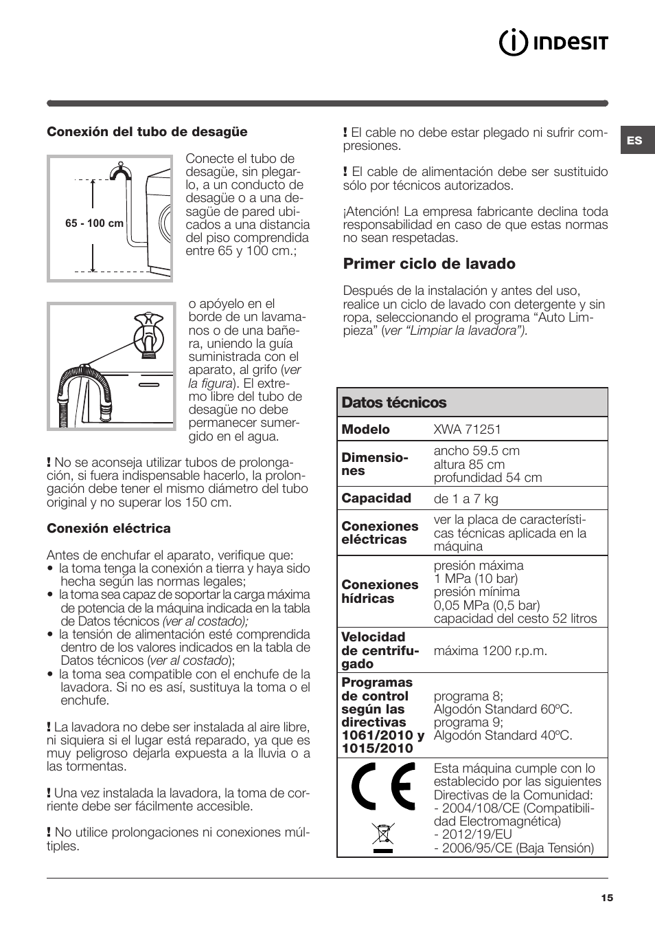 Indesit XWA-71251-WWG-EU User Manual | Page 15 / 48