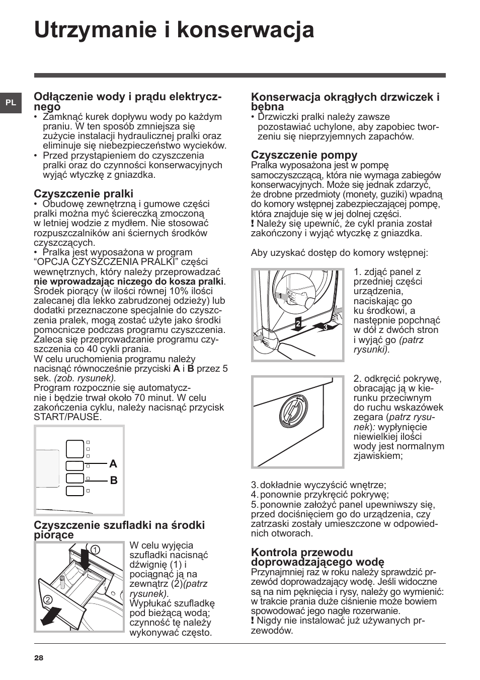 Utrzymanie i konserwacja | Indesit XWA-71251-WWG-EU User Manual | Page 28 / 48