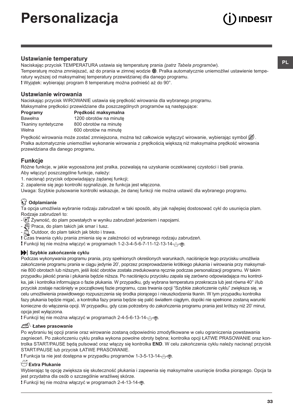 Personalizacja | Indesit XWA-71251-WWG-EU User Manual | Page 33 / 48