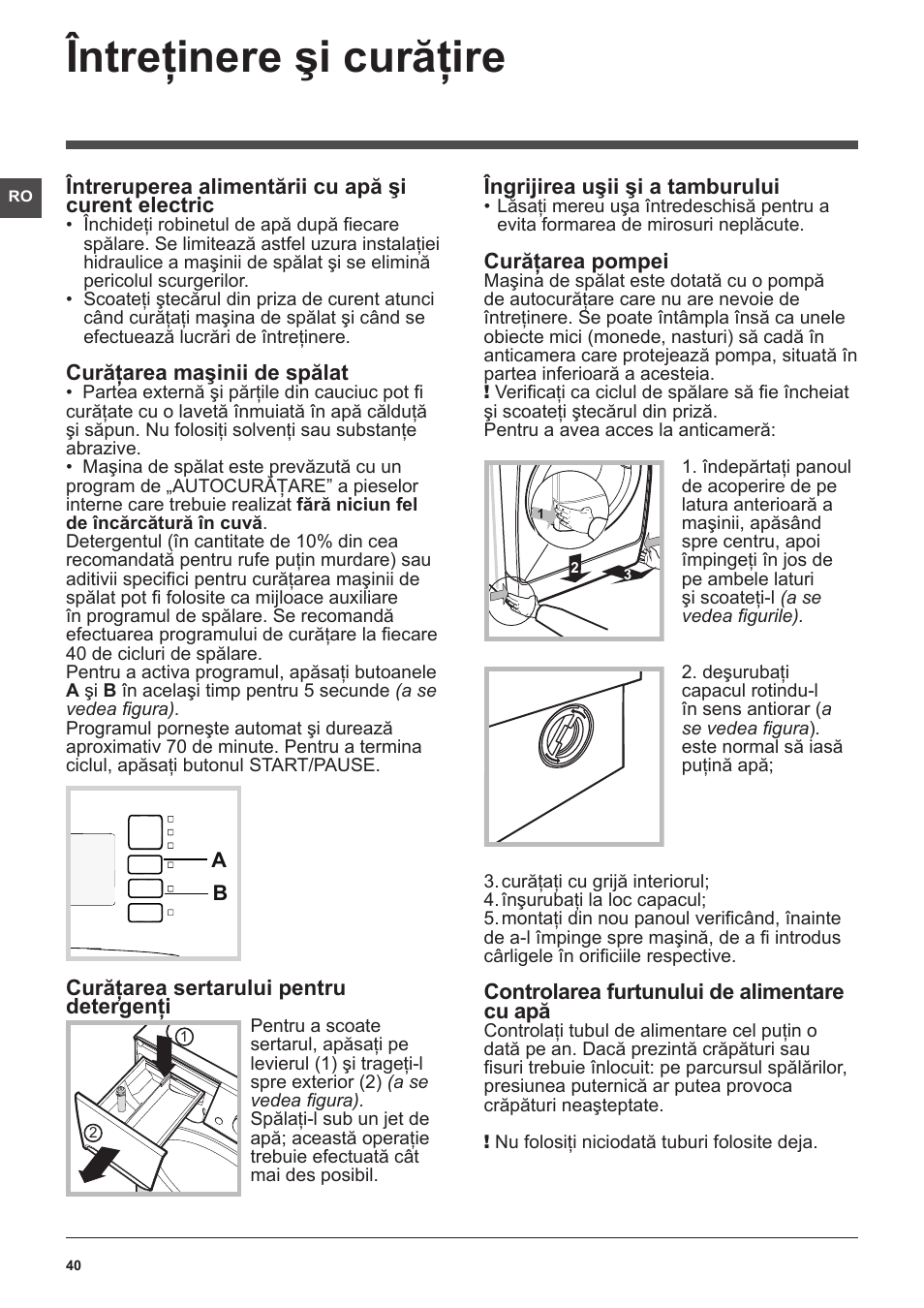 Întreţinere şi curăţire | Indesit XWA-71251-WWG-EU User Manual | Page 40 / 48