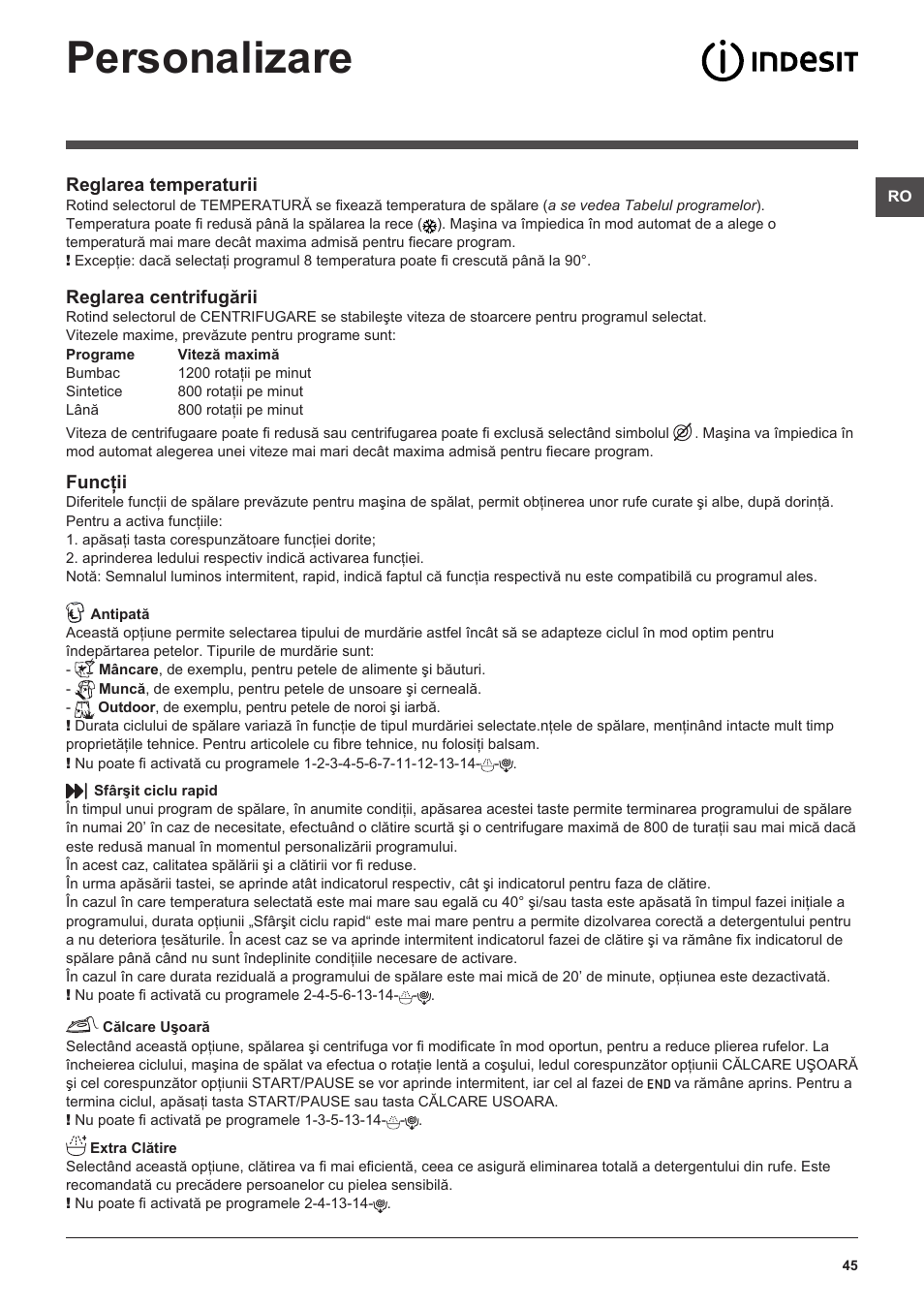 Personalizare | Indesit XWA-71251-WWG-EU User Manual | Page 45 / 48