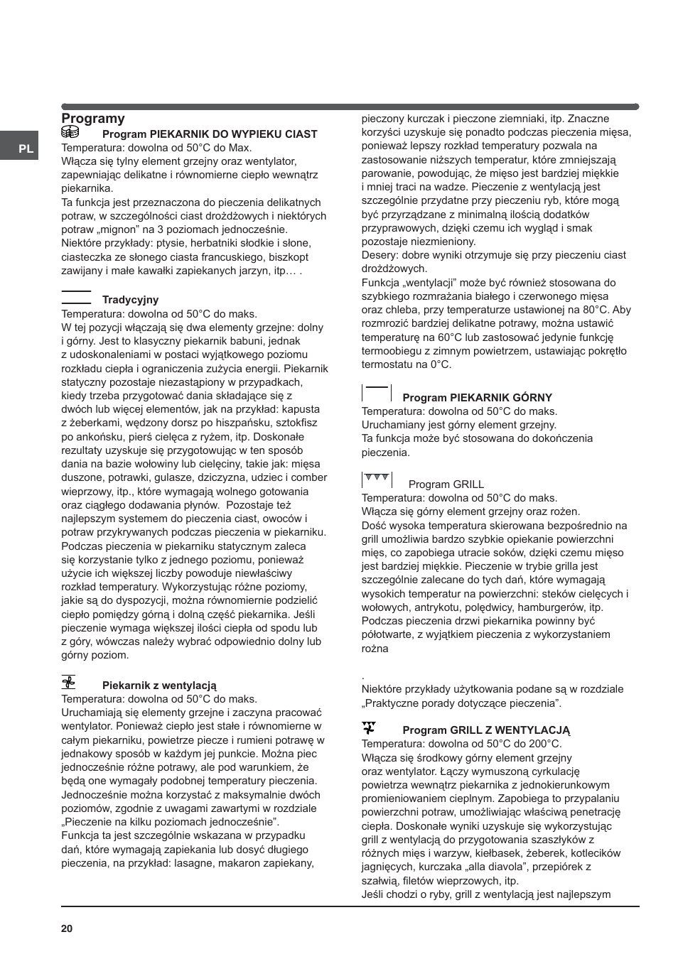 Programy | Indesit KN3C650A(X)-U-S User Manual | Page 20 / 52