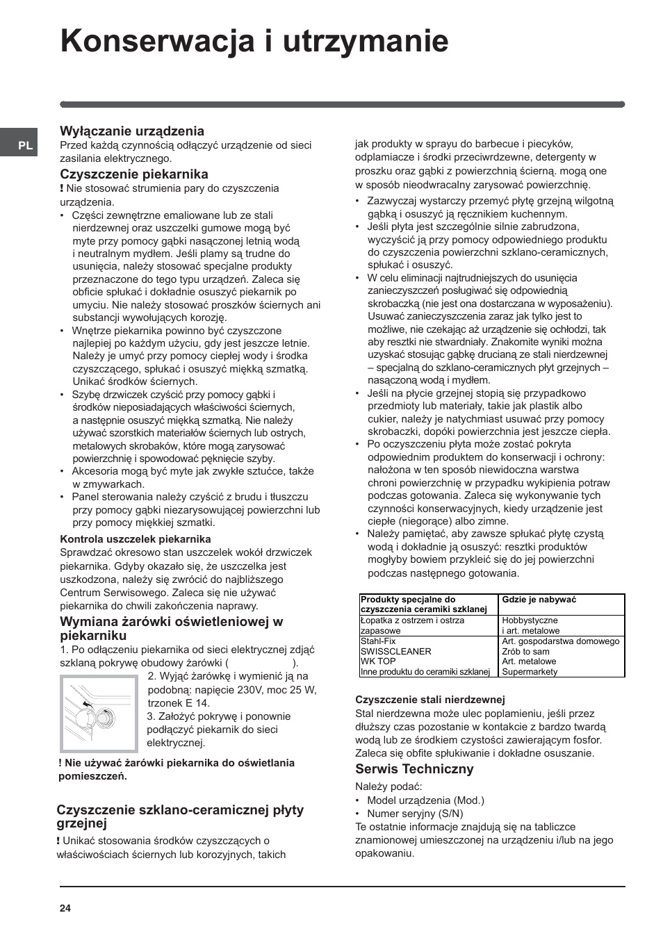 Konserwacja i utrzymanie | Indesit KN3C650A(X)-U-S User Manual | Page 24 / 52