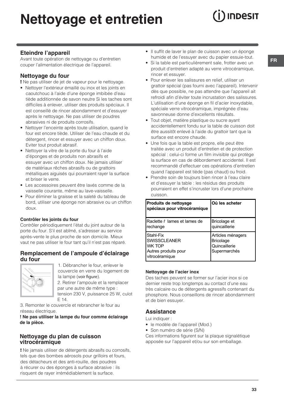 Nettoyage et entretien | Indesit KN3C650A(X)-U-S User Manual | Page 33 / 52