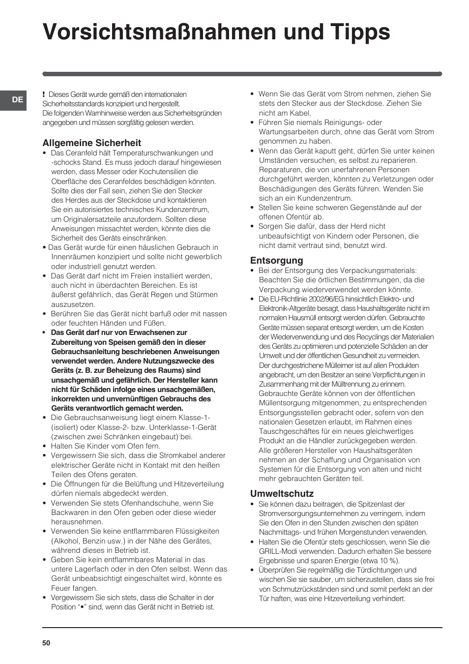 Vorsichtsmaßnahmen und tipps | Indesit KN3C650A(X)-U-S User Manual | Page 50 / 52