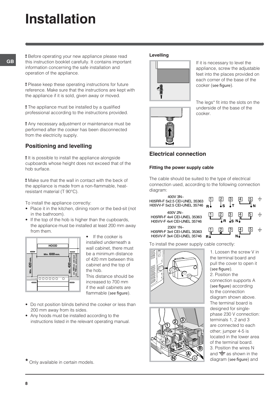Installation, Positioning and levelling, Electrical connection | Indesit KN3C650A(X)-U-S User Manual | Page 8 / 52