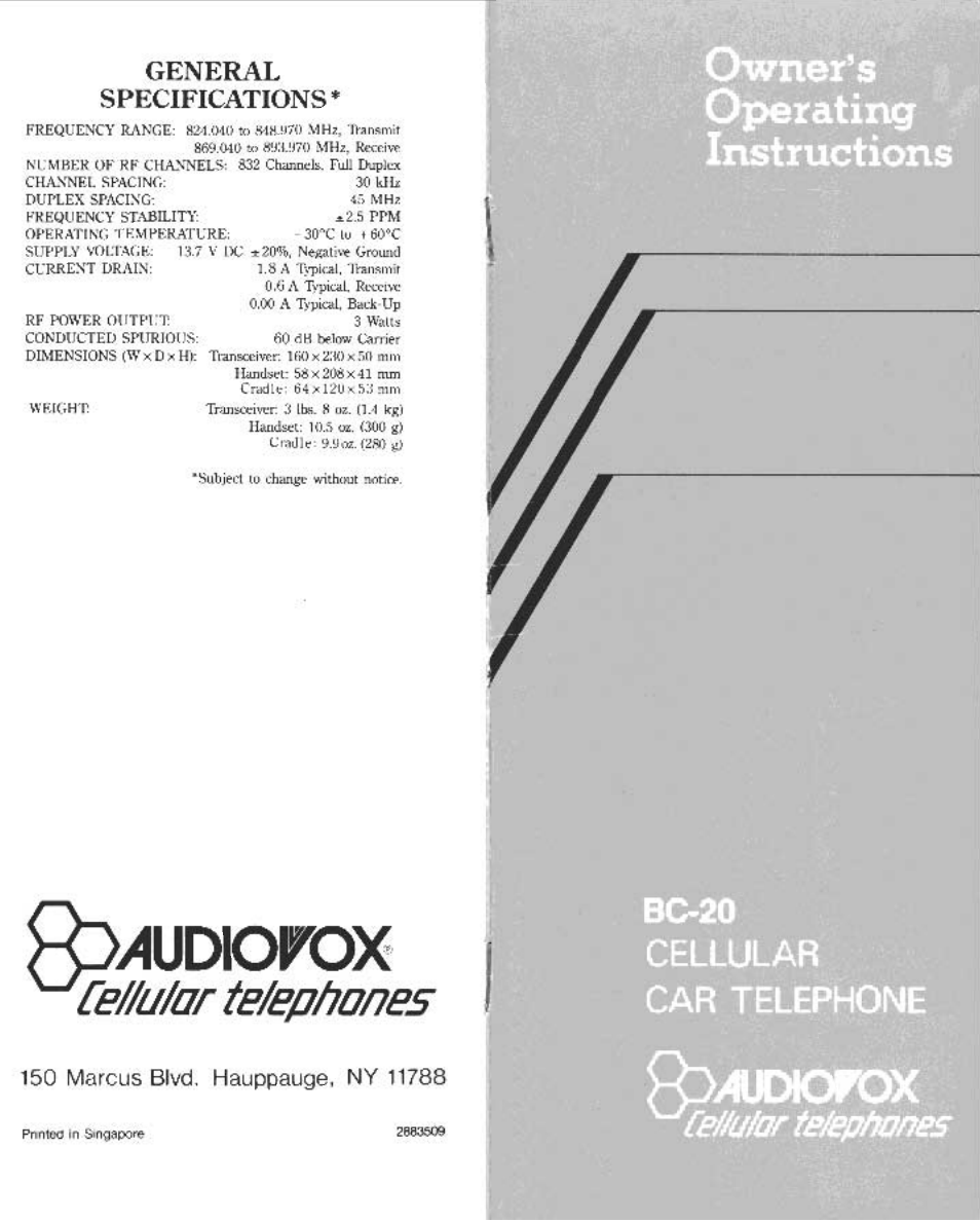 Audiovox BC-20 User Manual | 10 pages