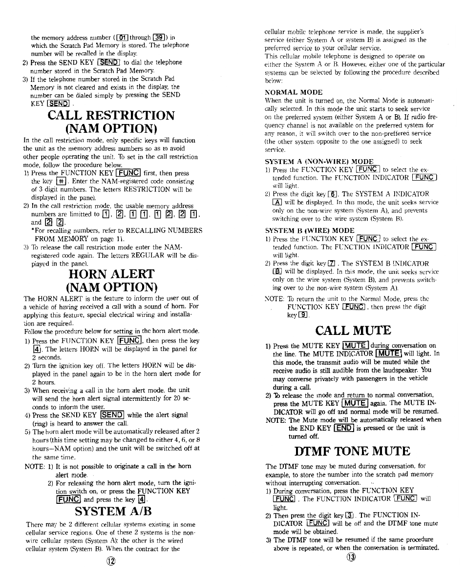 Call restriction (nam option), Horn alert (nam option), System a/b | Call mute, Dtmf tone mute | Audiovox BC-20 User Manual | Page 7 / 10